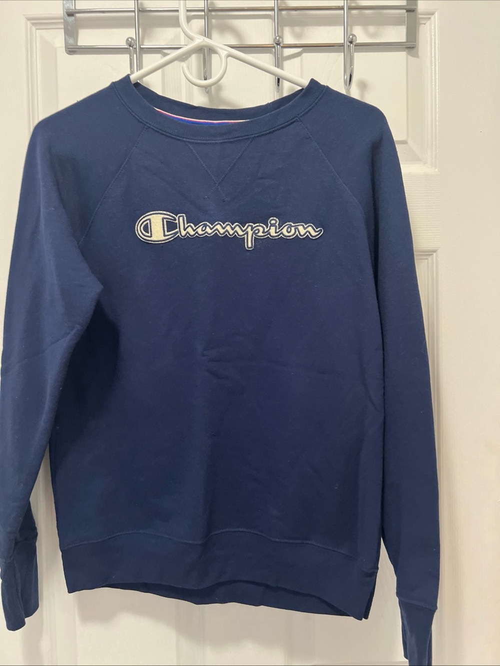 Champion Brand Fleece Blue Sweatshirt  Sewn Logo Size Small